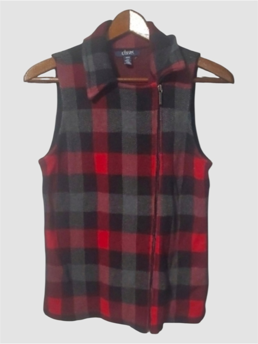 Chaps Vest Women's Size Medium Plaid Fabric Vest in Red and Black
